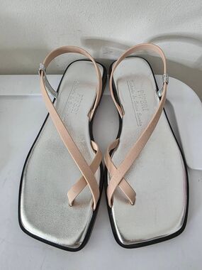 $466 Piferi Women's Silver Faun Bicolor Toe-Strappy Sandal Shoe Size EU 39 / US